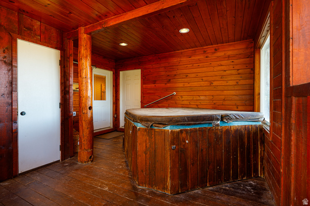 1505 West Elk Ridge Drive Alton, UT 84710 - Photo 41 of 53 Miscellaneous room with wood walls, dark wood-style flooring, wooden ceiling, and recessed lighting