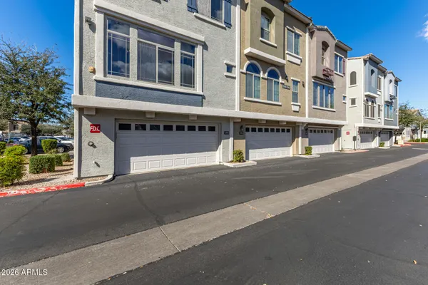 a front view of a building with street