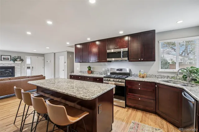a kitchen with granite countertop a sink and counter space