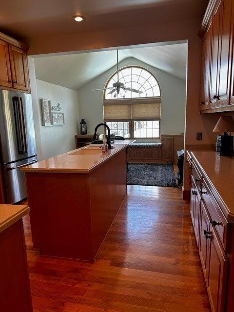 1321 Freeport Road Natrona Heights, PA 15065 - Photo 22 of 43 a kitchen with stainless steel appliances granite countertop a refrigerator a stove top oven a sink and dishwasher with wooden floor
