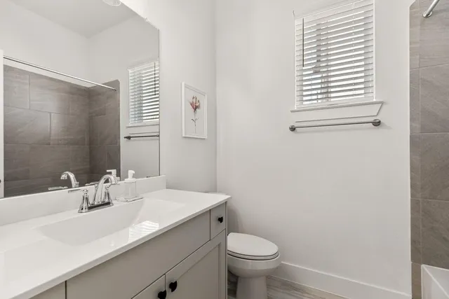 a bathroom with a sink a toilet and a mirror