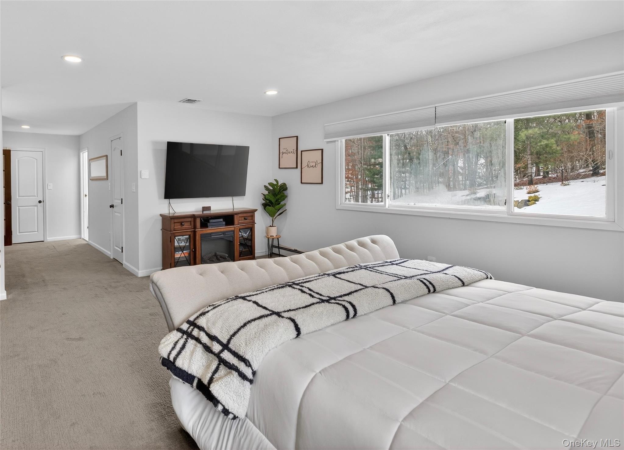 53 Timber Ridge Drive Commack, NY 11725 - Photo 33 of 50 a bedroom with a bed and a flat screen tv on dresser