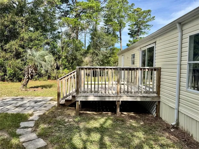 a view of a deck with a chair