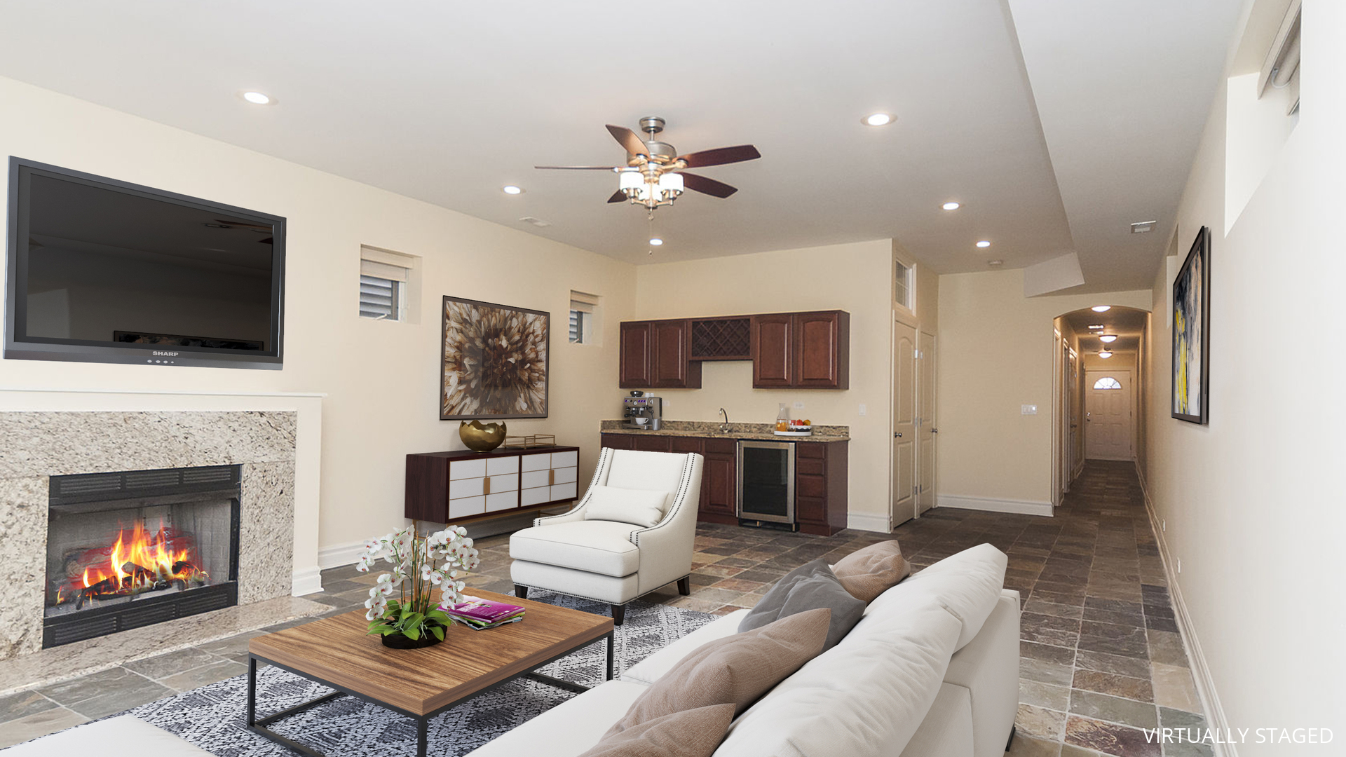 Undisclosed Address Chicago, IL 60618 - Photo 39 of 40 a living room with furniture fireplace and flat screen tv