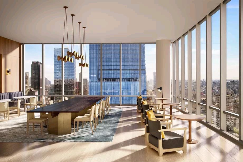 15 Hudson Yards, Unit 38C Manhattan, NY 10001 - Photo 30 of 31 a dining room with large windows and a chandelier