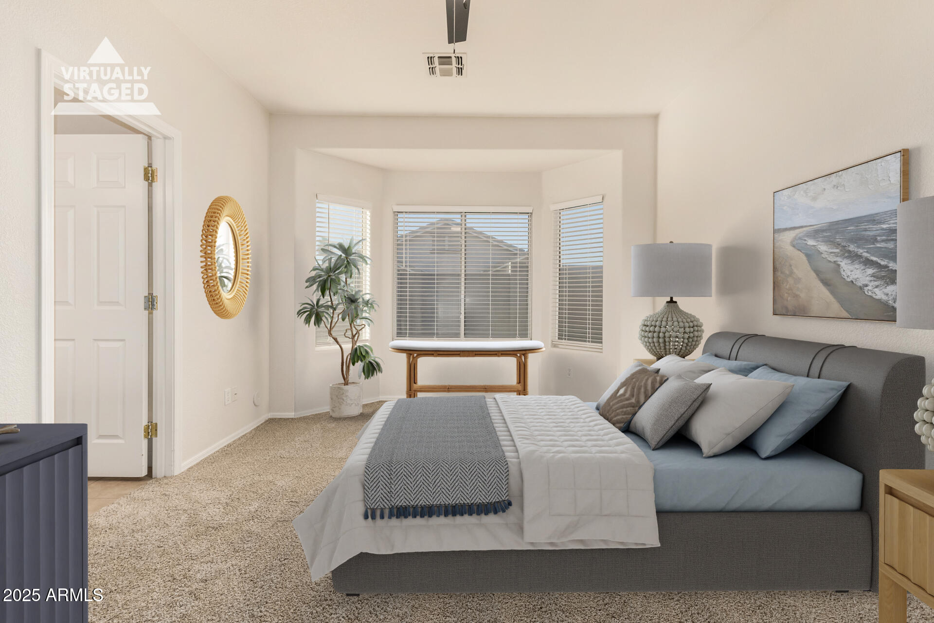 3622 South Joshua Tree Lane Gilbert, AZ 85297 - Photo 21 of 37 a bedroom with a bed a mirror and a large window