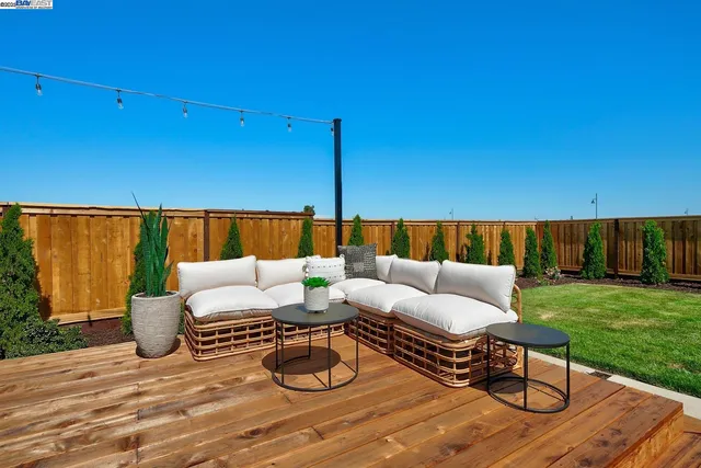 a couch sitting in the middle of a patio