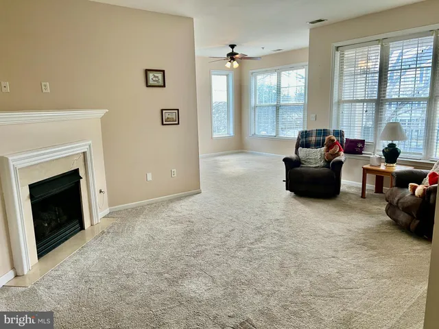 a living room with furniture window and fireplace