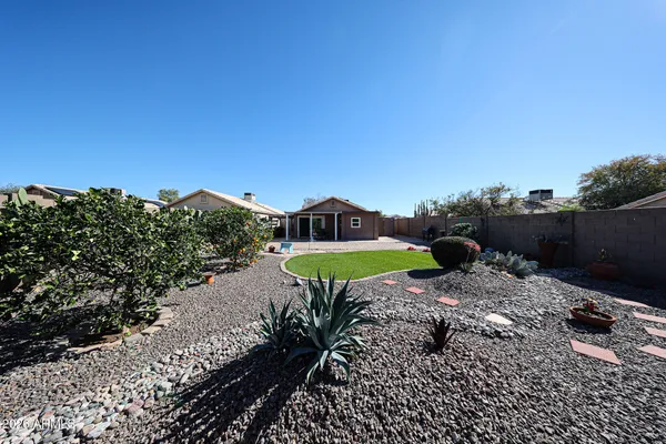 a view of a swimming pool with a garden