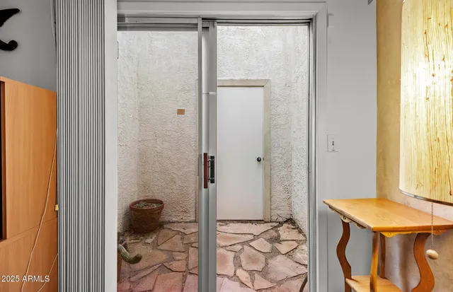 a view of a park with houses