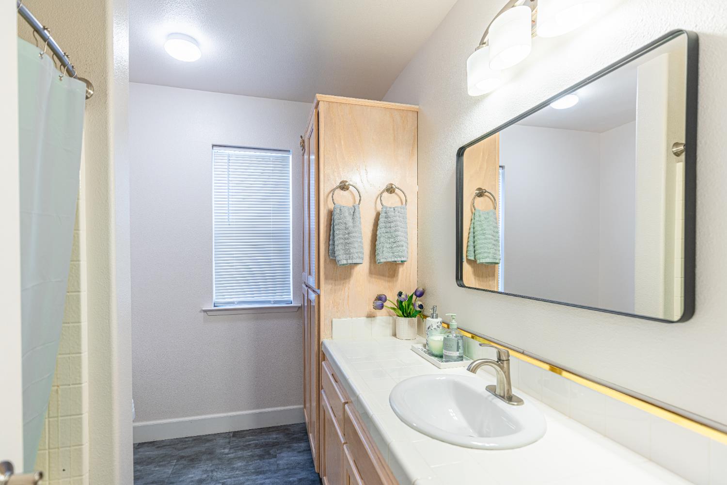 2322 East Revere Road Fresno, CA 93720 - Photo 25 of 33 a bathroom with a sink and a mirror
