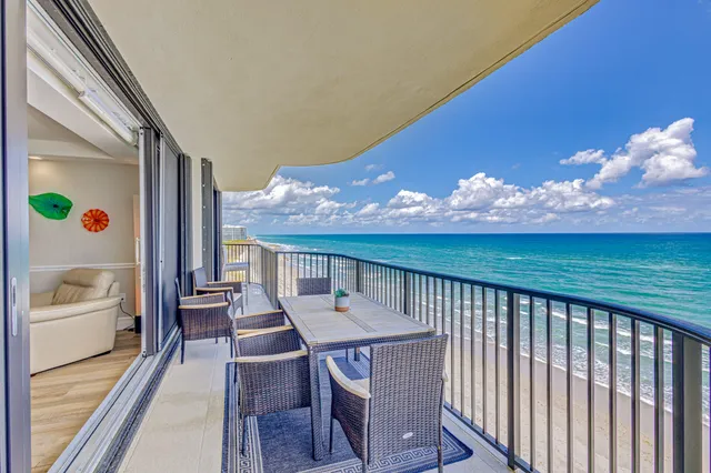 a view of a balcony with an outdoor space