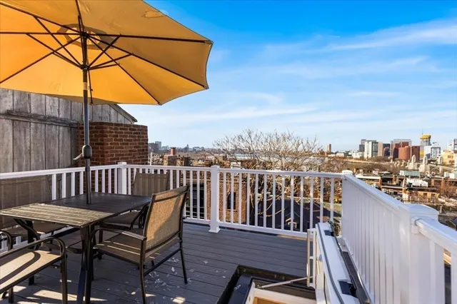 a view of a chairs on the roof deck