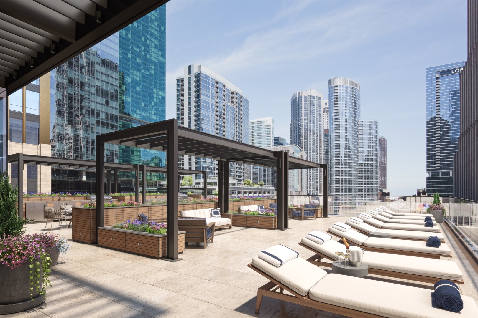 435 North Michigan Avenue, Unit 1005 Chicago, IL 60611 - Photo 11 of 20 a roof deck with couch and wooden floor