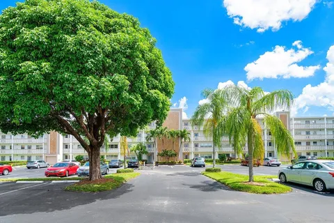 a row of palm trees and a cars parked in front of a house