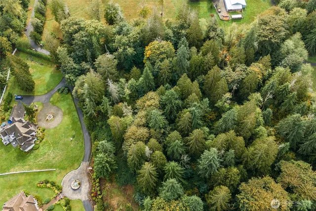 an aerial view of a residential houses with yard