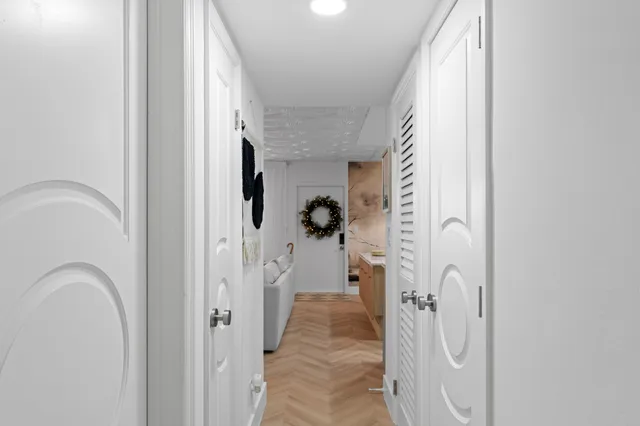 a picture of a bench in front of a door