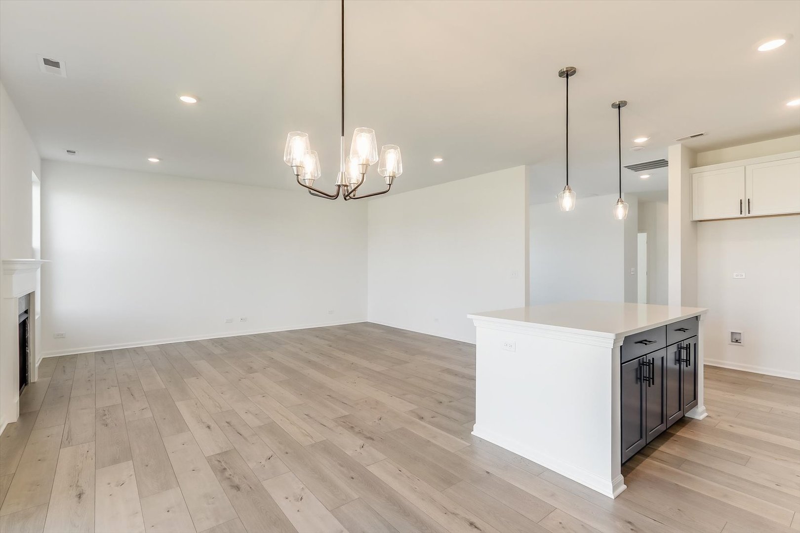 730 Alberta Avenue Oswego, IL 60543 - Photo 12 of 29 a view of a kitchen with a stove kitchen island and wooden floor