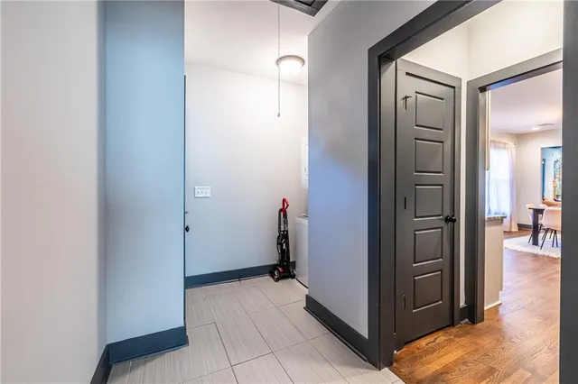 a view of a bathroom from the hallway