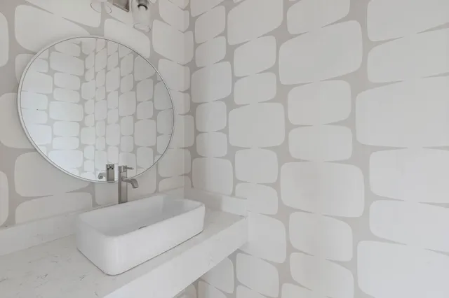 a bathroom with a white shower