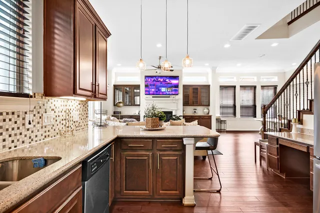 a kitchen with lots of counter top space