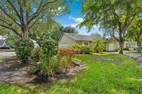 a view of a garden with plants and trees