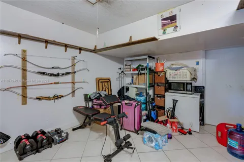 a storage room with musical instruments