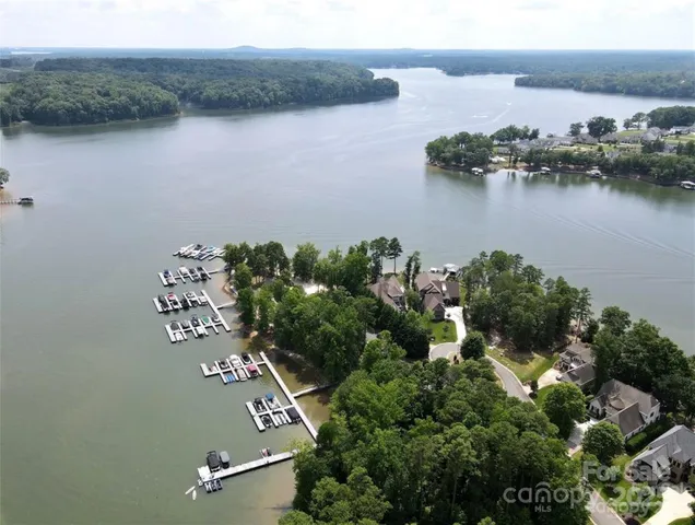 an aerial view of a house with a lake view