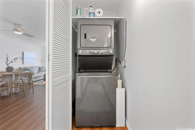 a view of a livingroom from a hallway