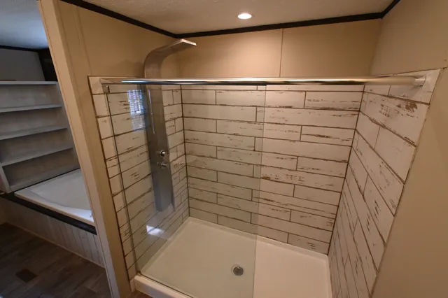 a bathroom with a shower