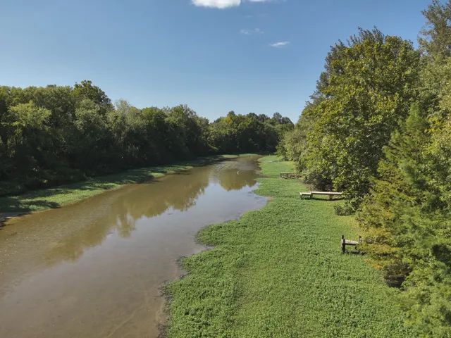 a view of a lake from a yard