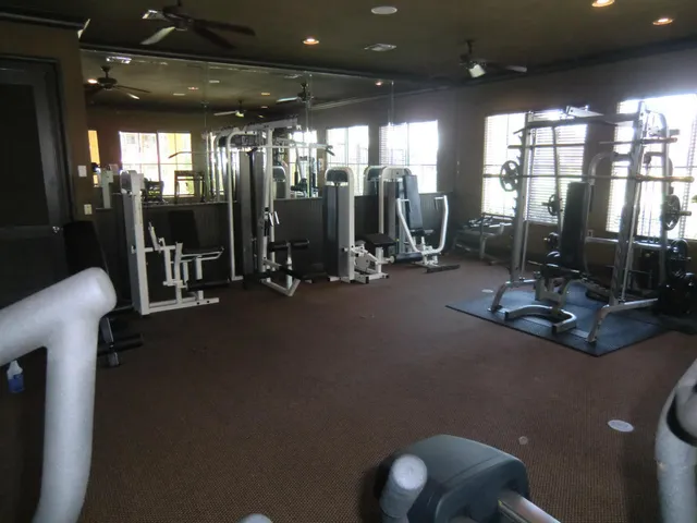 a view of a room with gym equipment