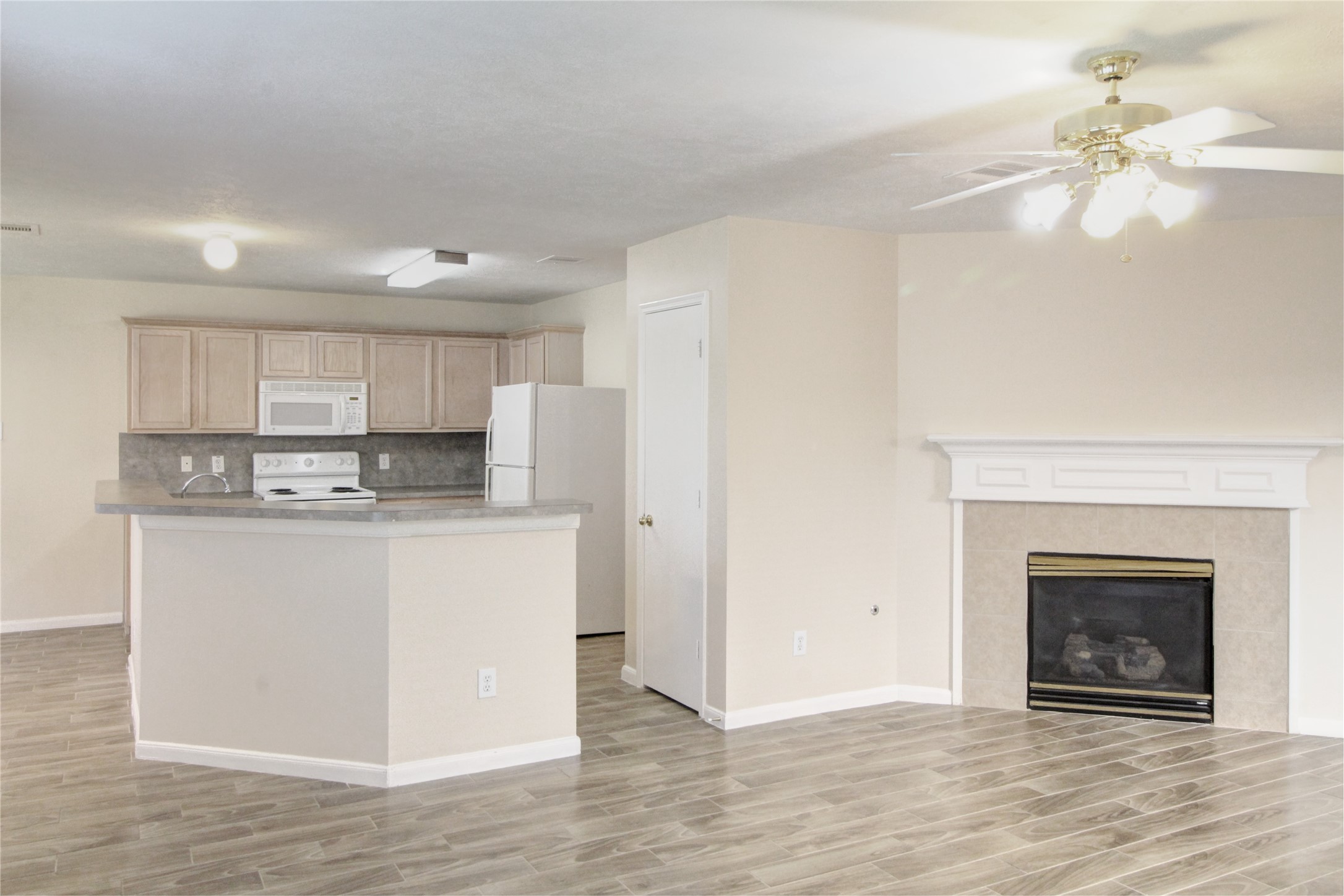 5530 Violet Path Lane Houston, TX 77085 - Photo 4 of 17 a living room with stainless steel appliances granite countertop a fireplace a flat screen tv and a fireplace