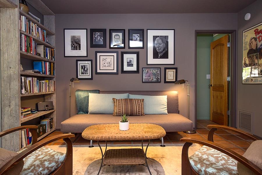 1369 Foothill Road Ojai, CA 93023 - Photo 22 of 30 a living room with furniture a rug and a bookshelf