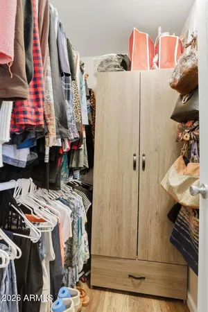 a bed room with a bed and a closet