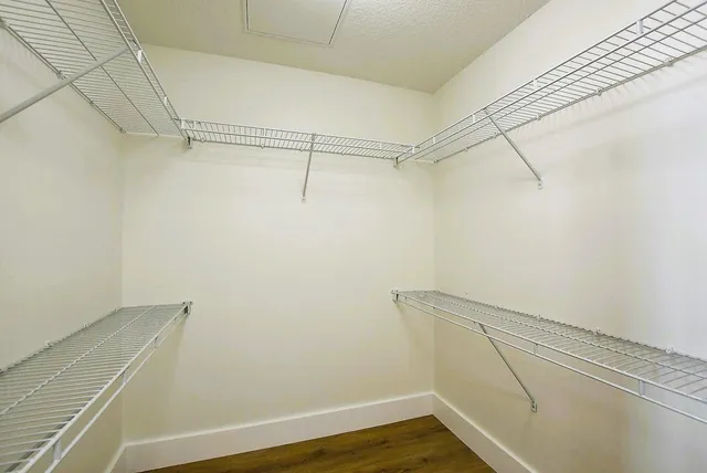 a view of a room with racks on the wall