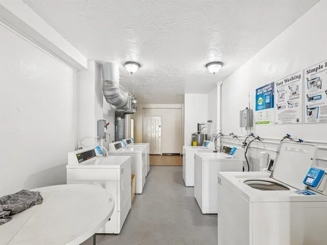 a room with a white cabinets and washer
