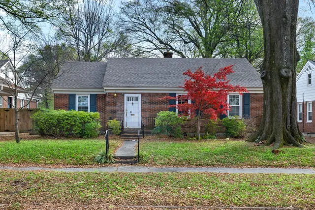 a front view of house with yard and green space