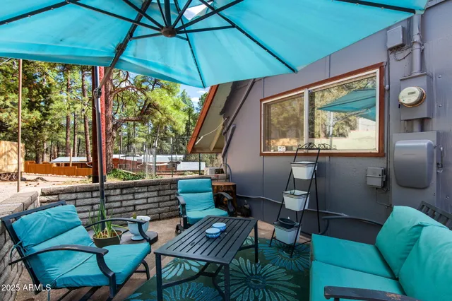a view of an outdoor sitting area with furniture and backyard