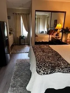 an aerial view of a house with a garden