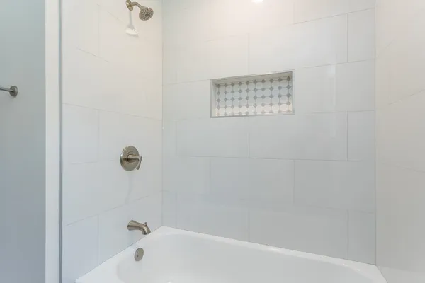 a bathroom with a bathtub