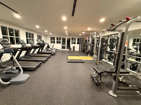 a view of a room with gym equipment
