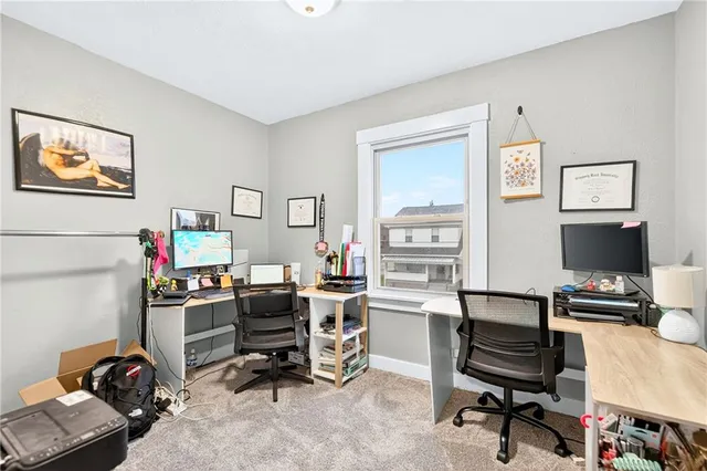 a building outdoor space with wooden benches