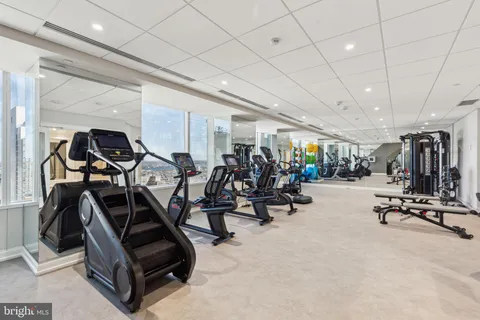 a view of a room with gym equipment