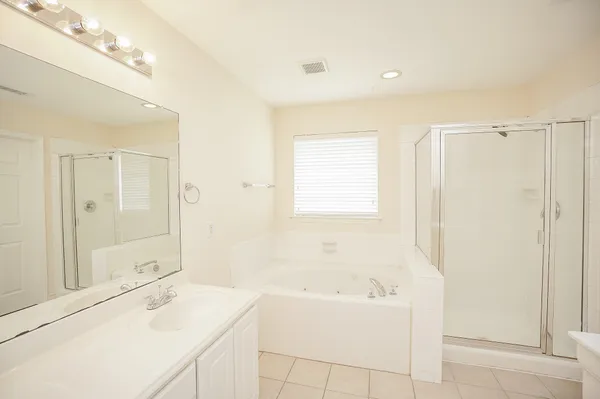 a bathroom with a bathtub a sink a vanity and a shower