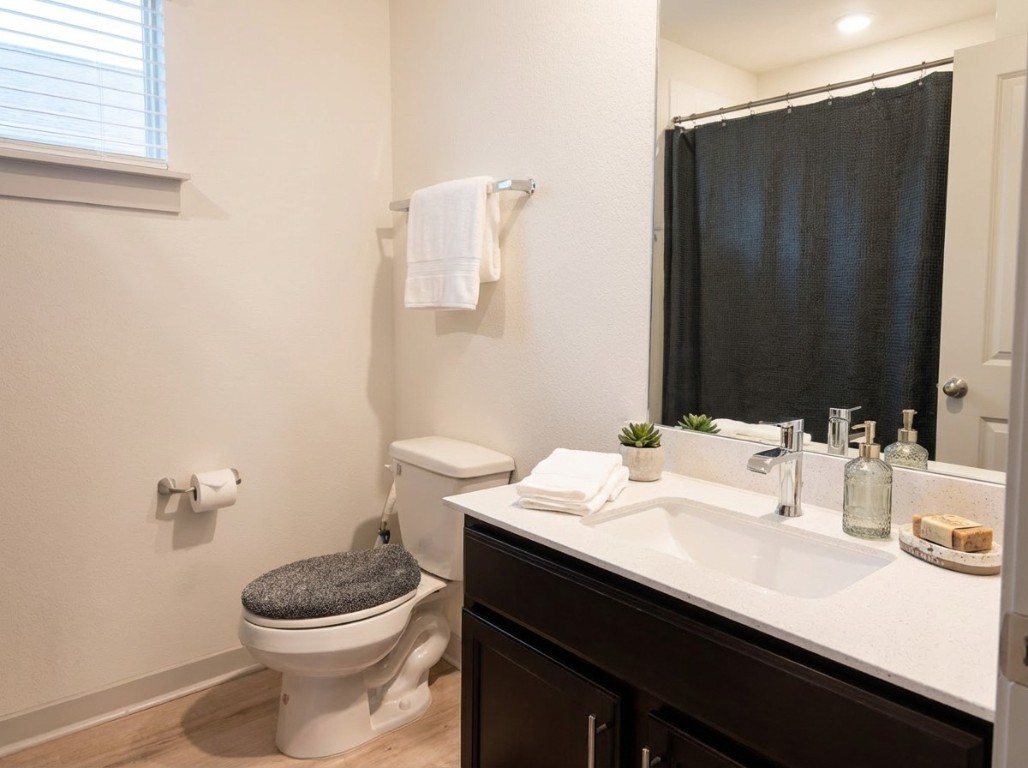 7515 Traylor Cove Austin, TX 78724 - Photo 10 of 13 a bathroom with a sink a toilet and mirror