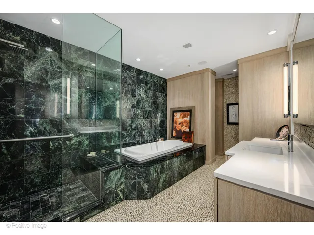 a bathroom with a bathtub and a shower