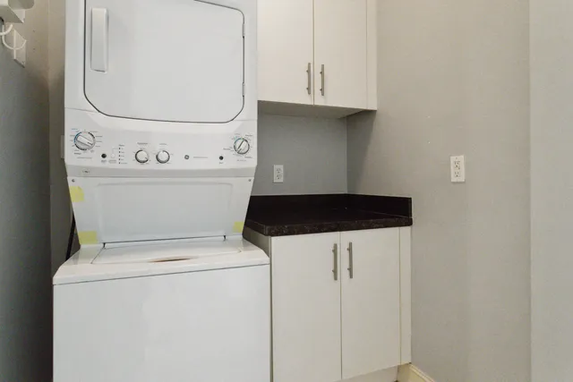 a view of a room with racks on the wall