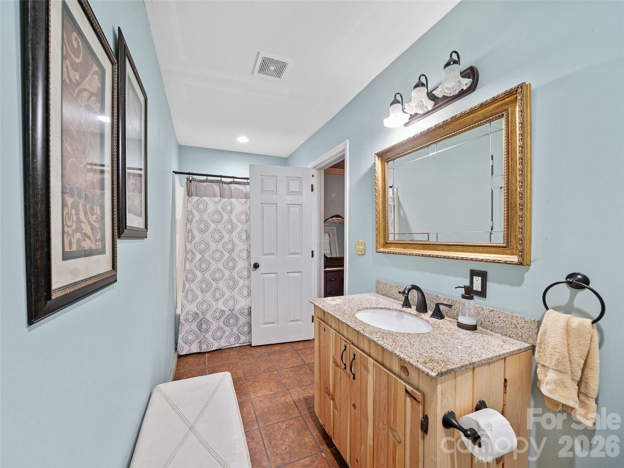 228 Continental Divide Road Spruce Pine, NC 28777 - Photo 24 of 48 a bathroom with double vanity sink and a mirror