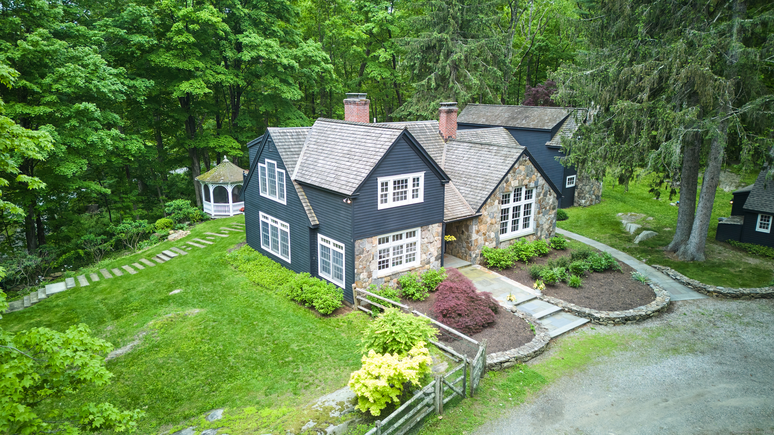 99 Cross Highway Redding, CT 06896 - Photo 1 of 1 aerial view of a house with backyard and pool